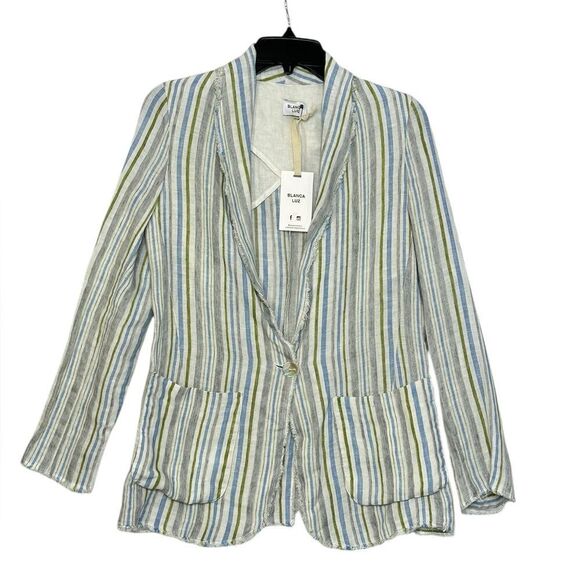 Blanca Luz Striped Raw Hem linen Blazer | Size S - Picture 1 of 8